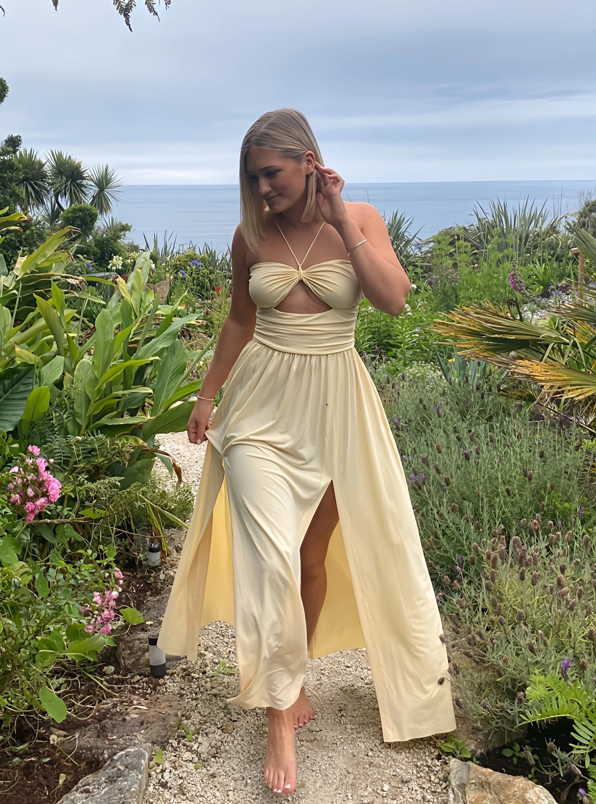 Weitese Dress Sexy Women's Maxi Dress A-line Sleeveless Backless Lace Up Long Slit Dress Prom Dress